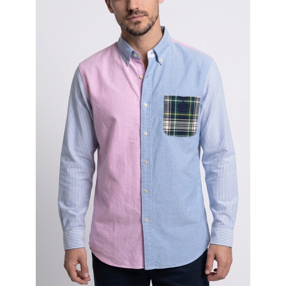 Polo Ralph Lauren University Oxford Fun Shirt  Plaid Stripe Blue Pink XL